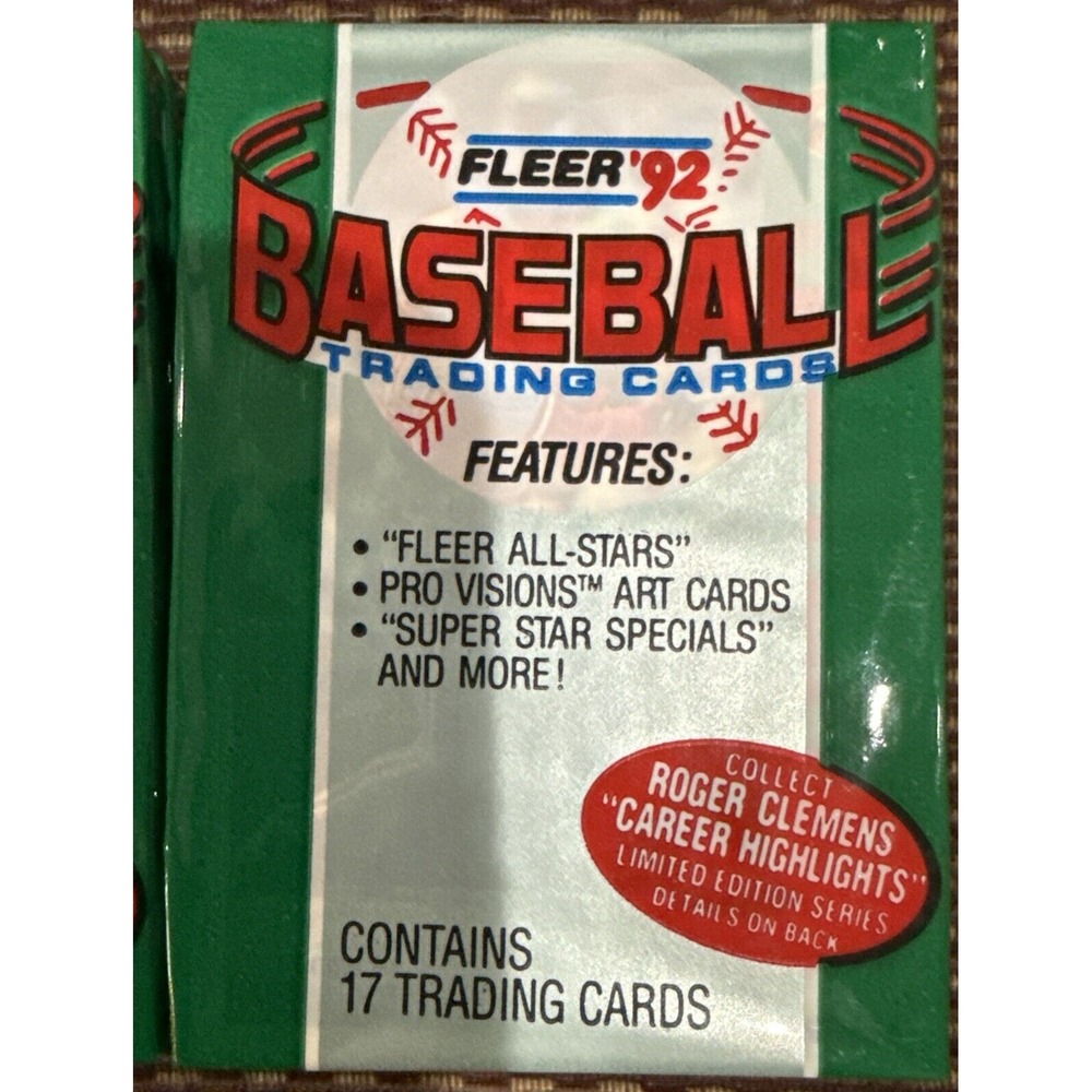 1992 Fleer ‘92 Baseball Trading Cards - New / Unopened Single Packs - 17 cards